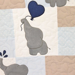 Baby Boy Quilt, Elephant Blanket, Blue Gray Navy Crib Bedding, Safari Nursery image 3