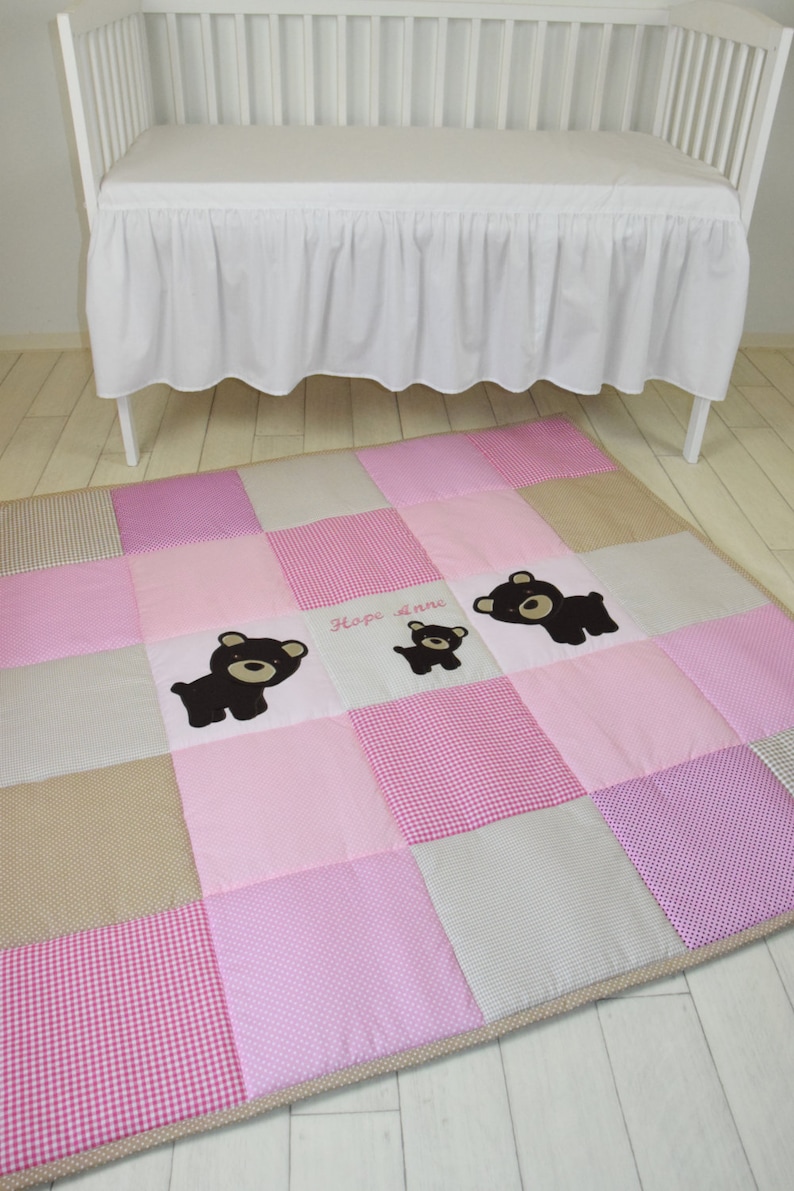 Pink Playmat Baby Girl Play Mat Bear Floor Gym Crawl Mat Etsy
