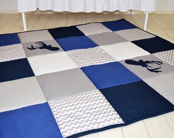 Baby Play Mat, Baby Mat , Baby Activity Mat, Deer Baby Playmat, Playroom Decor, Navy Blue, Gray