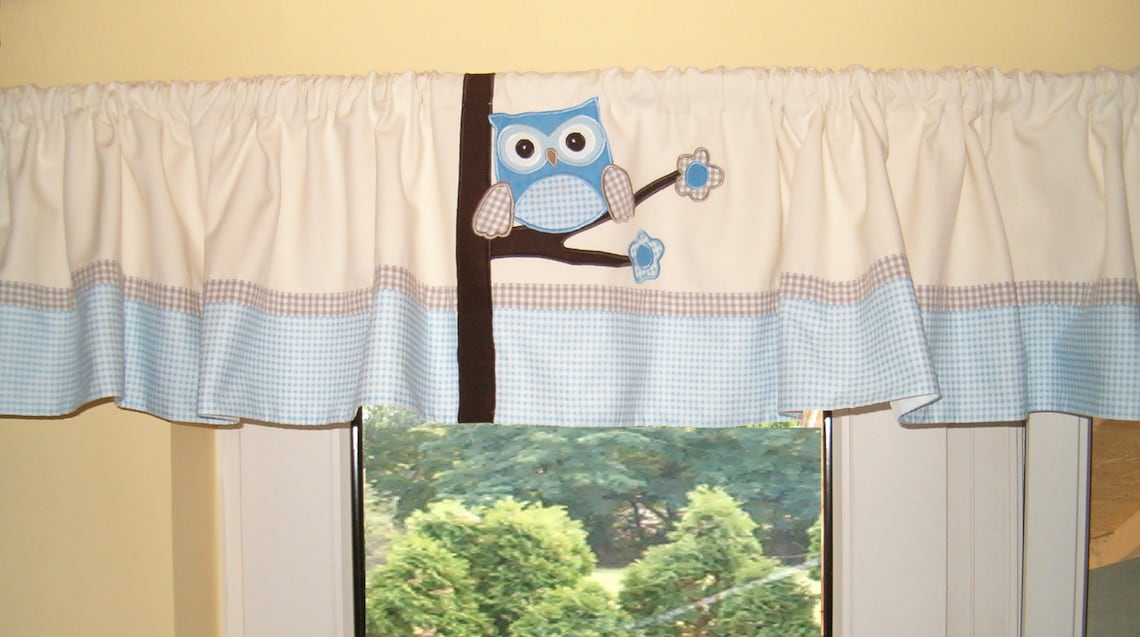 Window Valance Owl Curtain Kids Room Valance Baby Room Valance Etsy