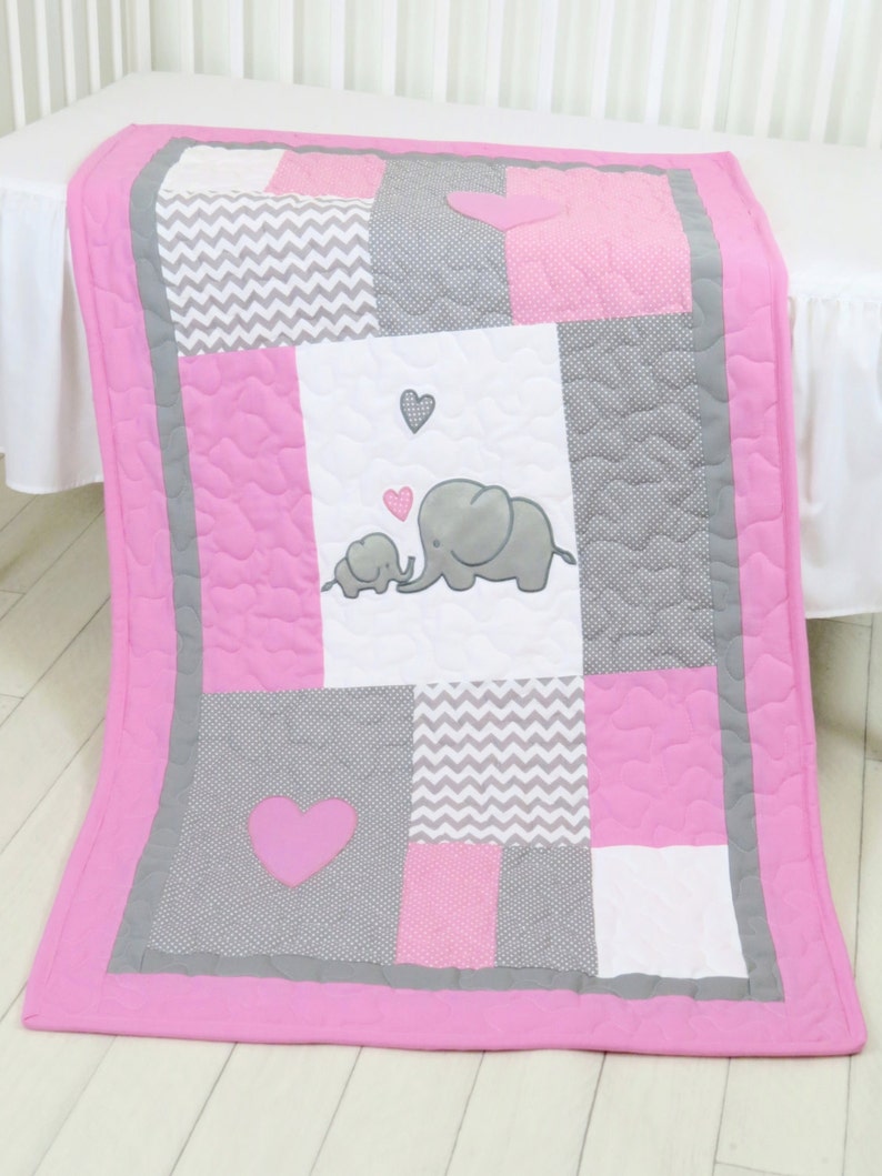 Elephant Baby Blanket Elephant Quilt Blanket Pink Gray Etsy
