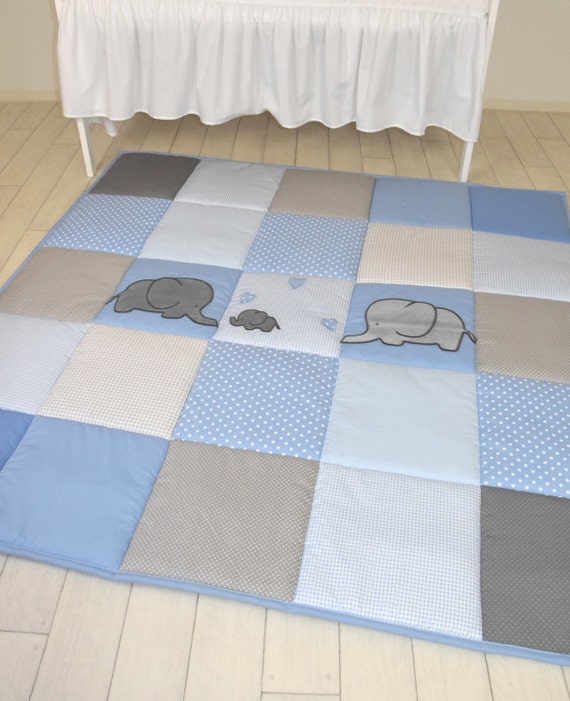 Elephant Playmat Baby Blue Gray Play Mat Baby Mat Baby Activity Mat Baby Playmat Playroom Decor
