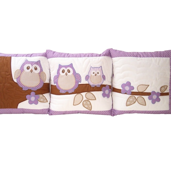 Owl PILLOW   COVERS - Home Decor-  Quilt Pillow - Children Decor- Baby Shower Gift, Child Decor,  HET  -purple-white-beige-