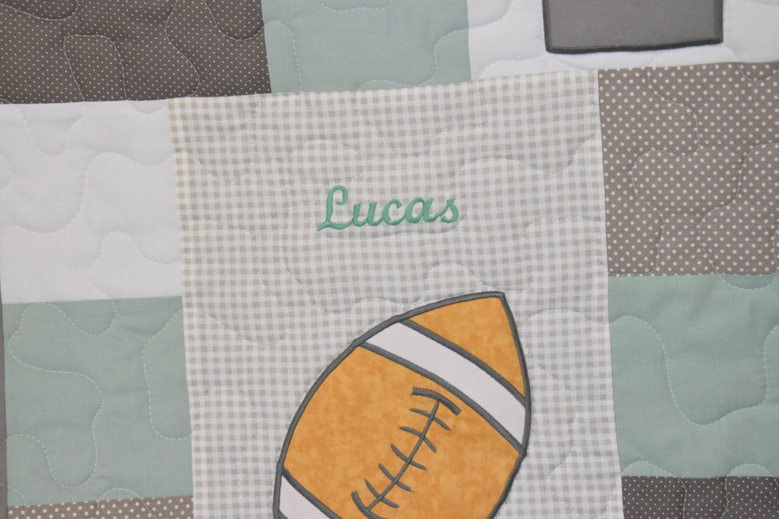 Football Blanket Baby Boy Sports Crib Bedding Gray Mint Etsy