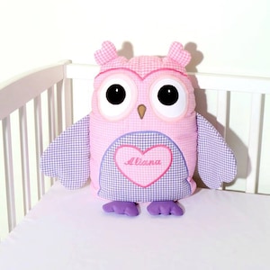 Owl Pillow, Custom Owl  Throw Pillow, Homemade Owl Pillow Pet, Monogrammed Baby Pillow , Designer Owl Pillow,  Purple-Pink