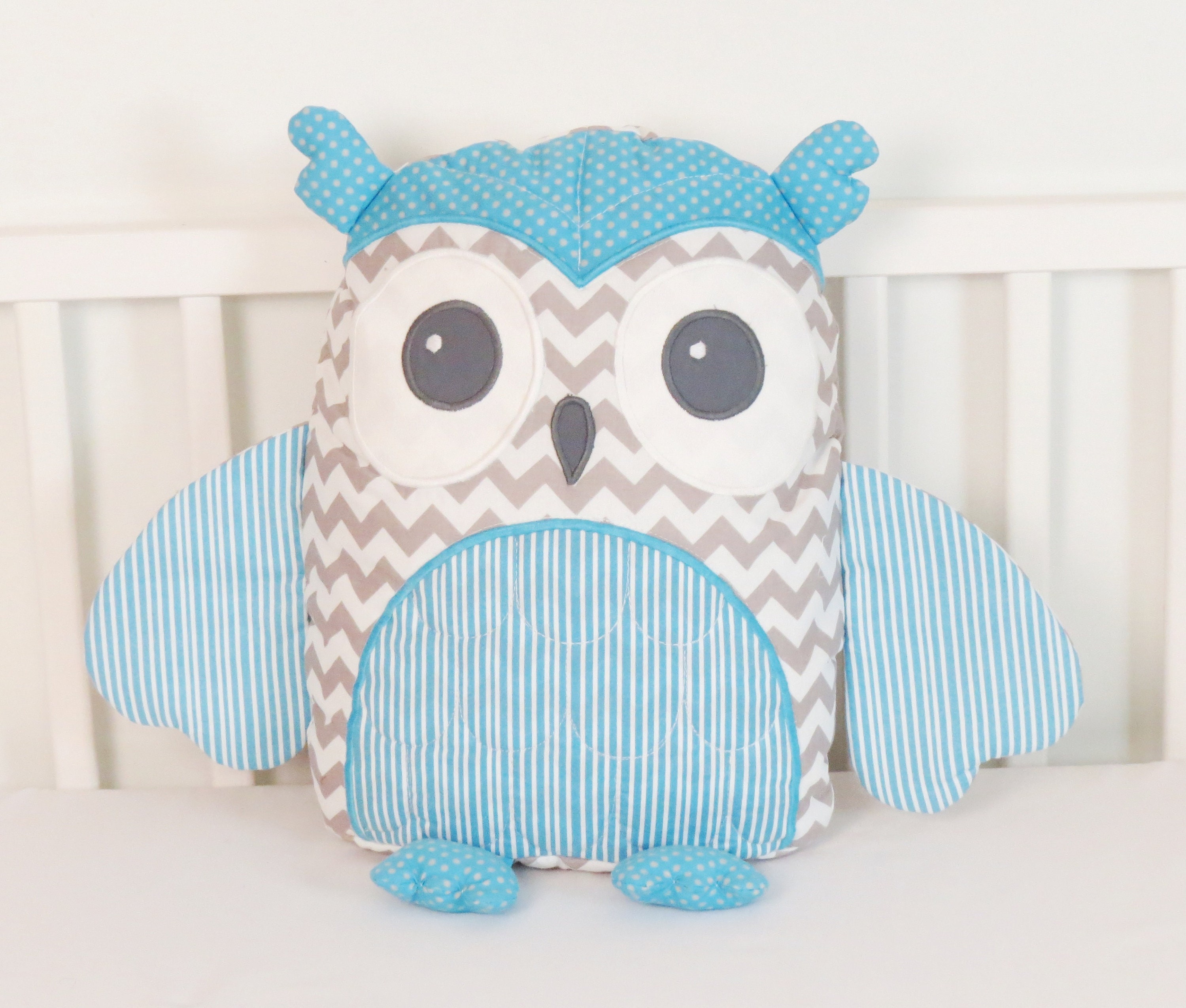 Unique Owl Baby Shower Gift for Baby Boy,  Blue Gray Owl Pillow, Personalized Baby Owl, Stuffed  Cus