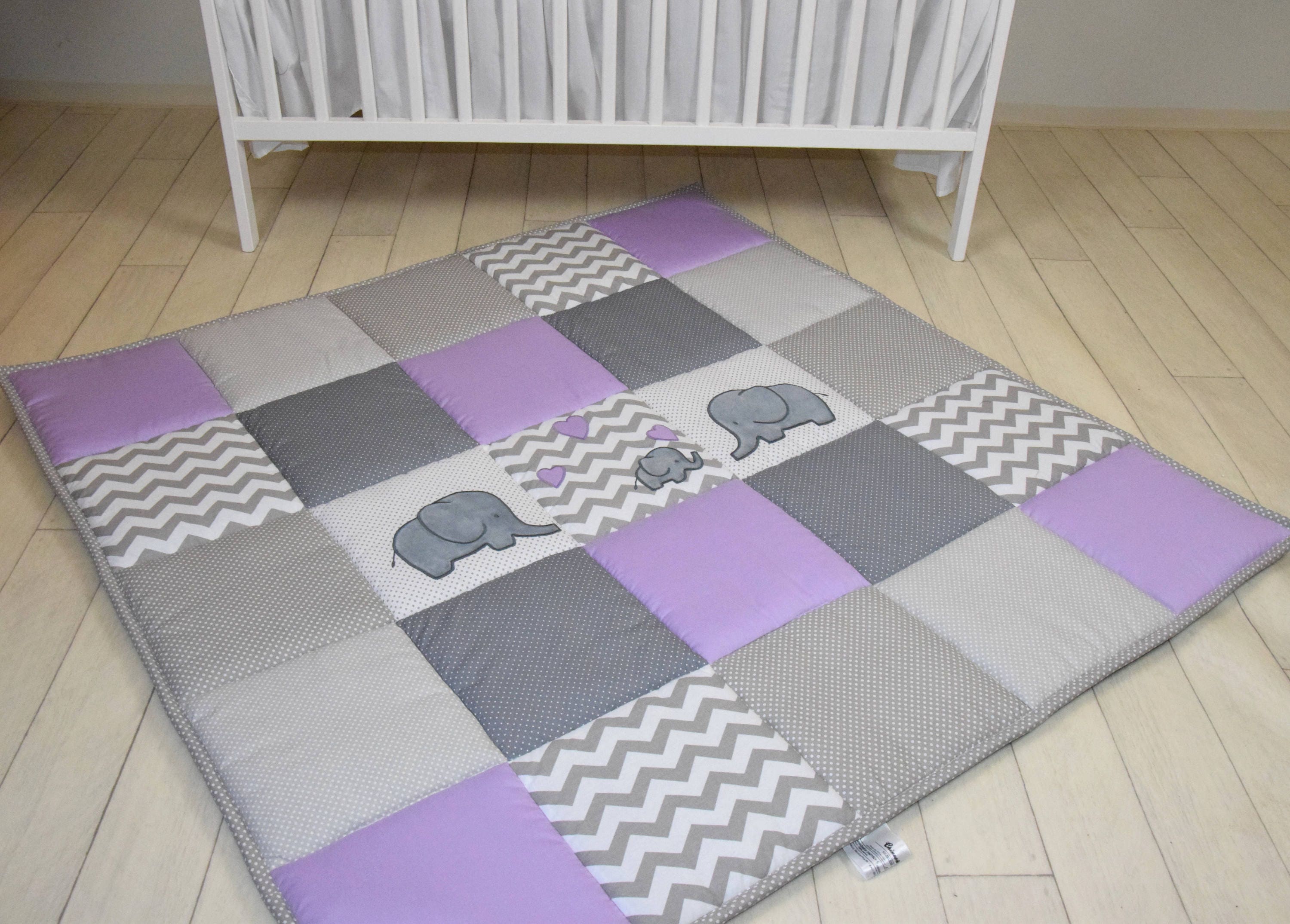 Elephant Playmat Purple Gray Play Mat Floor Gym Crawl Mat Baby