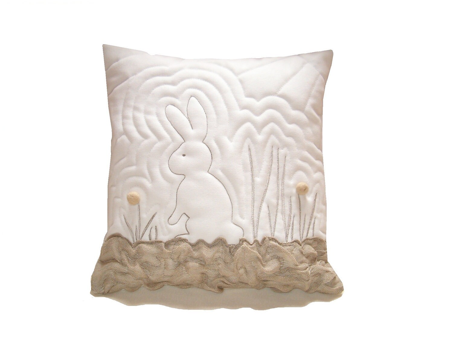 Easter Home Decoration,  Bunny Throw Pillow,  Rabbit Pillow Cover,  18 inch /  white  beige  machine quilted