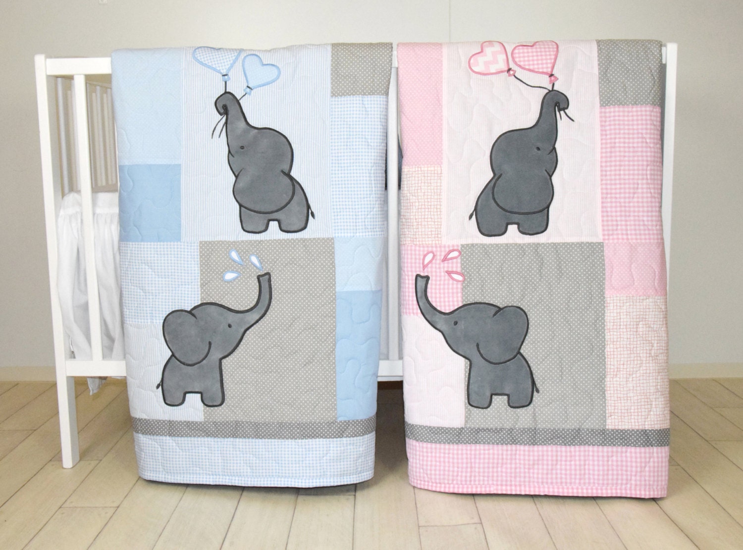 Twin Baby Quilts Pink Blue Twin Crib Bedding Elephant Kids Etsy