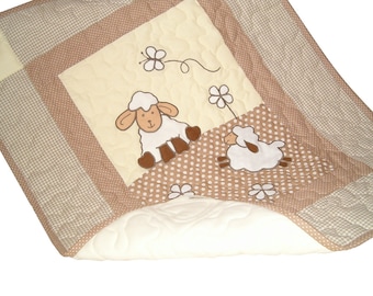 Lamb Baby Blanket, Natural Baby Quilt Blanket