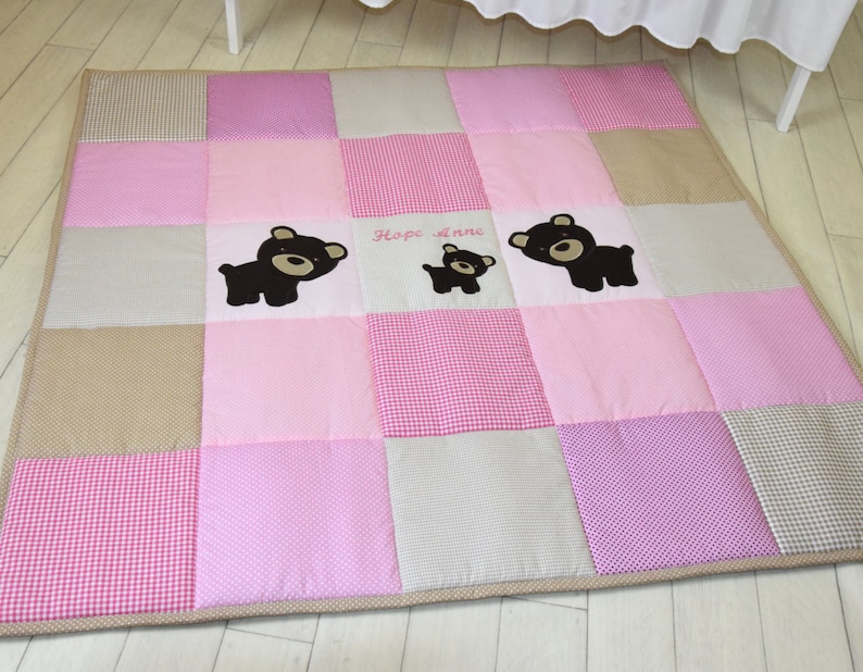 Pink playmat baby girl play mat bear floor gym crawl mat ...