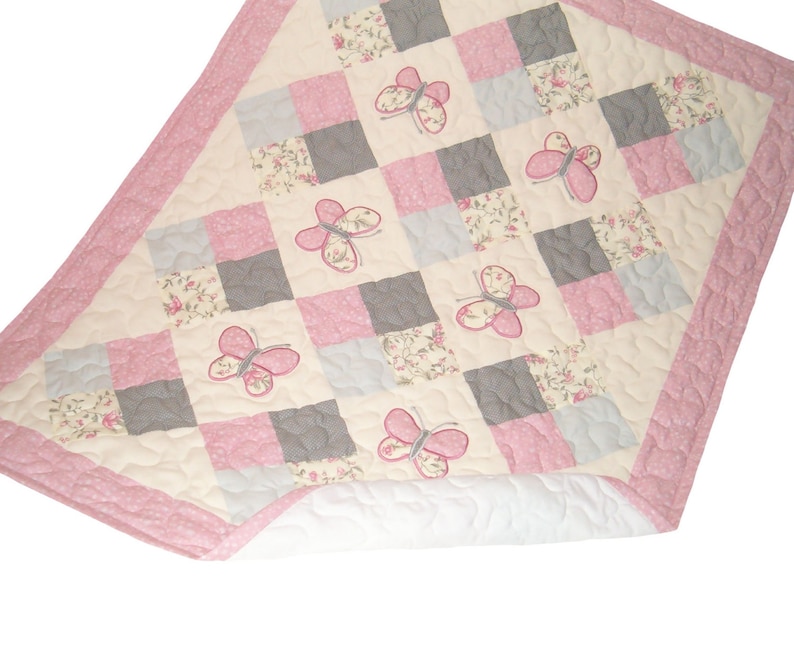 Baby Quilt Pink Grey Baby Quilt Butterfly Baby Quilt Etsy