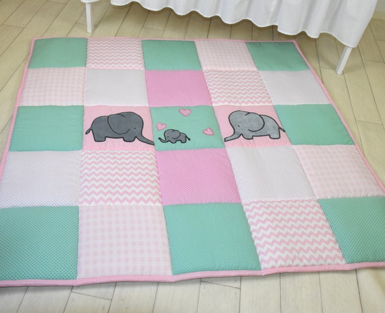 Baby Girl Play Mat Mint Pink Playmat Floor Gym Crawl Mat Etsy