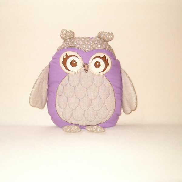 Personalized Owl Pillow -  Baby Shower Gift -  Plush Toy -purple-beige - HET -