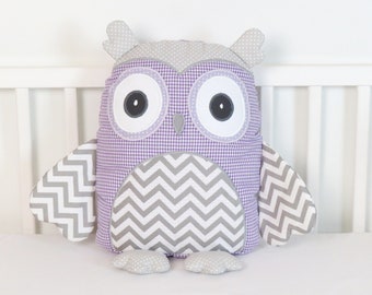 Owl Baby Shower Gift,  Puple Owl Pillow, Personalized Baby Owl, Stuffed  Custom Owl Pillowcase, Monogrammed  Baby Pillow