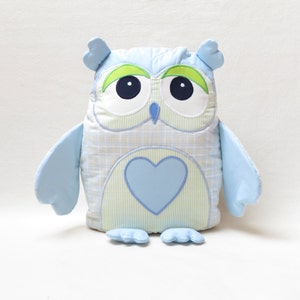 Decorative Owl, Stuffed Owl Pillow, Monogram Owl Pillow Case, Baby Blue and Lime Green Nursery image 1