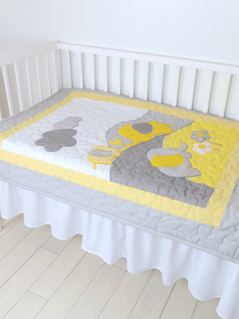 Gray Yellow Baby Blanket Grey Elephant Blanket Crib Blanket Etsy