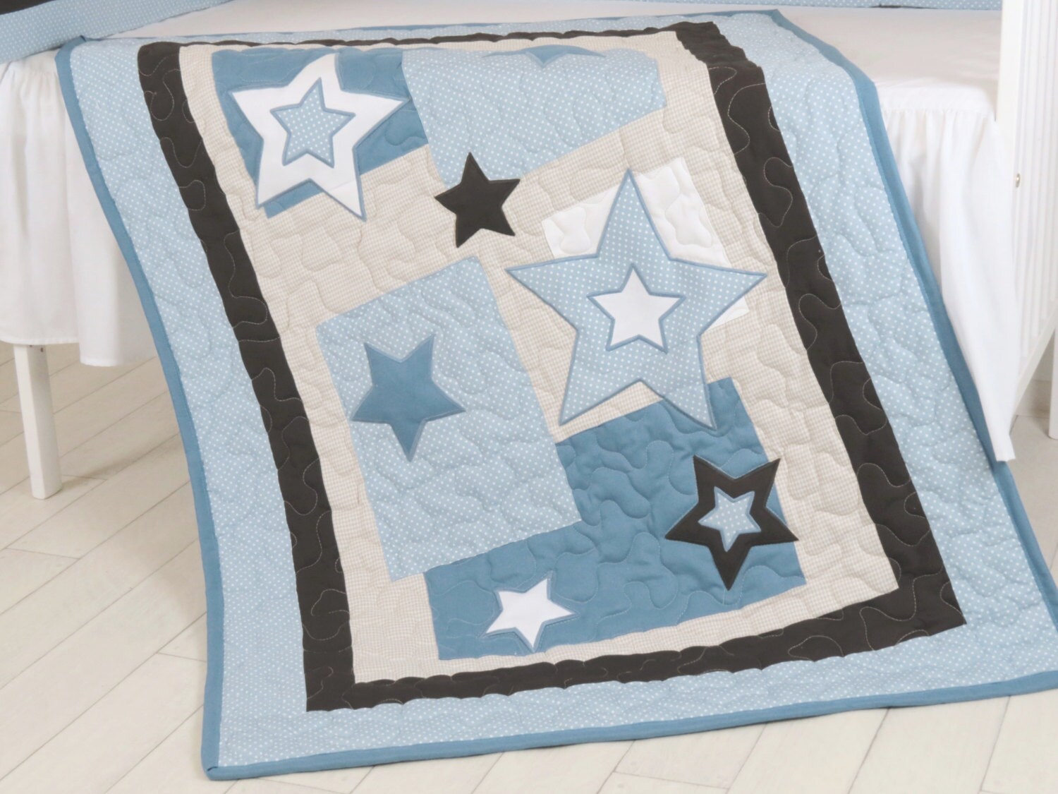 Star Baby Blanket Blue Brown Quilt Blanket Star Crib Bedding