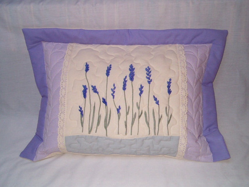 Lavender pillow, floral pillowcase, handmade throw pillow, quilted pillow embroidered, village home Decor, Lavendelkissen image 1