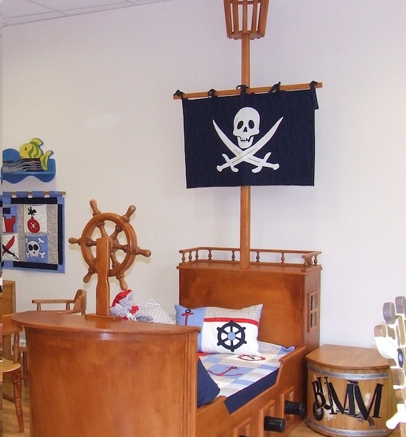 Black Skull Banner Little Boy S Nautical Pirate Bedroom Black White Het
