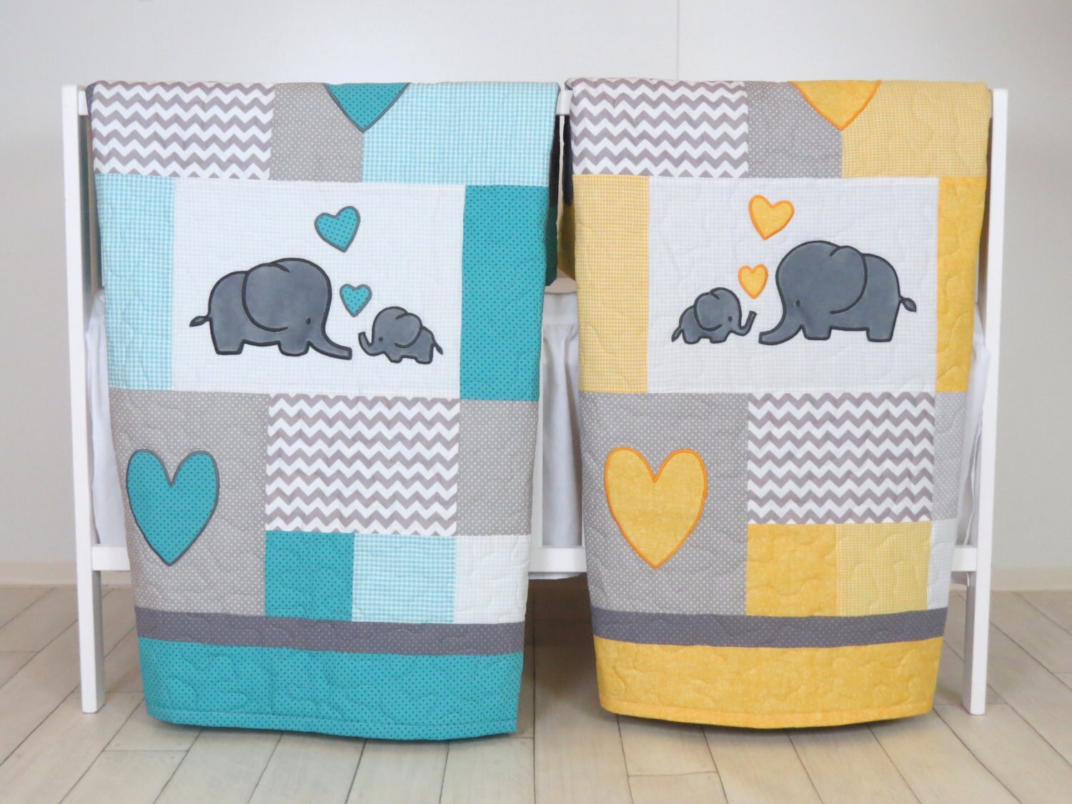 Twin Baby Quilts Elephant Crib Bedding Turquoise Blue Yellow