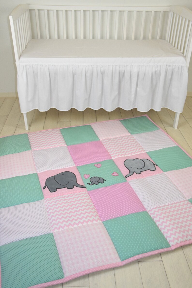 Baby Girl Play Mat Mint Pink Playmat Floor Gym Crawl Mat Etsy