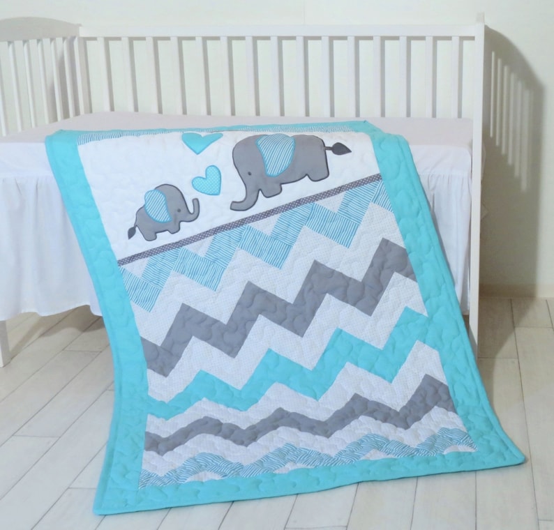 Chevron Baby Quilt Elephant Patchwork Crib Blanket Organic Etsy
