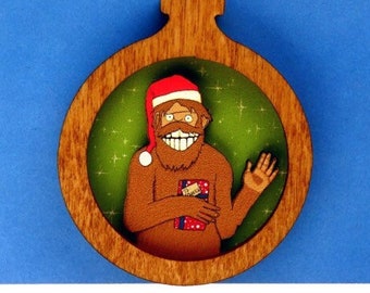 Waving Santa Squatch Ornament
