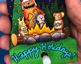 Wind-Up Diorama - Happy Holidays! Manic Bear with Woodland Animals