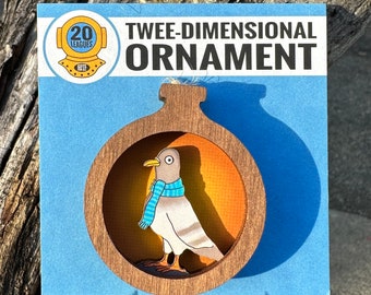 Pigeon with Scarf Twee-Dimensional Wood Ornament
