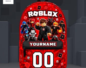 Personalized Red Roblox Backpack, Custom Name and Number Kids Bookbag, Gamer School Bag, Boys Gaming Backpack, Back to School Birthday Gift