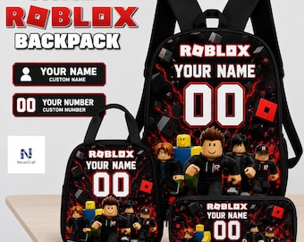 Custom Roblox 3 Piece Backpack Set, Personalized School Backpack, Lunch Bag & Pencil Case, Custom Name Number Kids School Bag Gift