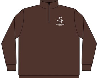 Sudadera de manga larga con cremallera de un cuarto, de color oscuro, marca SH Brand Co.