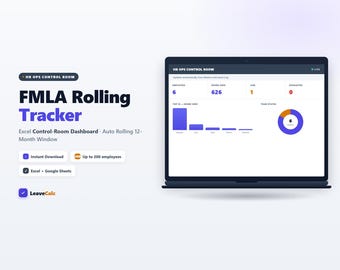 FMLA Tracker Excel Template, Rolling 12-Month Auto-Calculate, Employee Leave Log, HR Spreadsheet for Small Business, Digital Download
