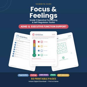 Grade 5 ADHD Executive Functioning Toolkit, Middle School Prep Planner & Self Advocacy Worksheets, ADHD Printable, Instant Download PDF