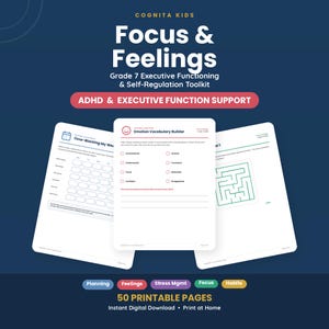 Grade 7 ADHD Executive Functioning Toolkit, Self-Regulation Worksheets (PDF Download)