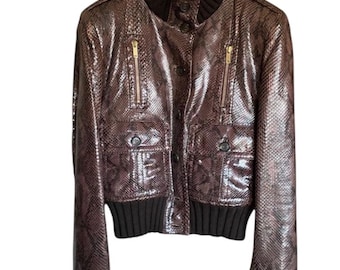 Chaqueta tipo blusón de piel de pitón y serpiente Gucci, nueva con etiquetas, talla 40 para mujer.