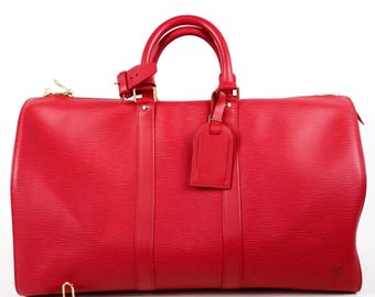 Borsa Boston LOUIS VUITTON Keepall 45 in morbida pelle Epi, colore rosso, da donna e da uomo.
