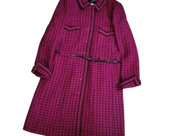 Chaqueta/abrigo de tweed de CHANEL con cinturón, talla 42
