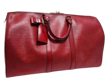 Borsa Boston LOUIS VUITTON Keepall 50 in morbida pelle Epi, colore rosso, da donna e da uomo.
