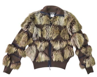 Chaqueta blusón de cachemira y piel sintética de CHANEL, talla 36