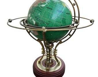 Globo in pietra naturale e marmo, con rotazione automatica, antico, oggetto decorativo, arredamento per la casa.