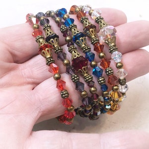 ONE Swarovski Crystal and Brass Stretch Bracelets Choose Your Color
