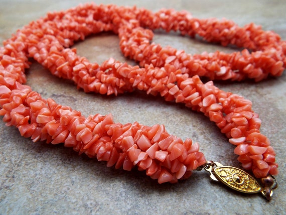 Necklace Coral Chip Five Twisted Strand Necklace … - image 3