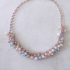 Vintage Rose Gold Pastel Cluster Crystal Necklace 19" chain plus a 2.5" extender