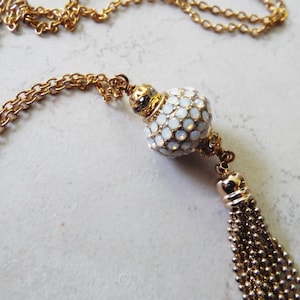 Necklace Milky AB Crystal Tassel Chain 34&quot; long over the head 3.5&quot; drop