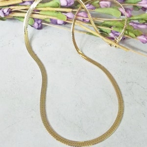 Vintage Gold Plated 18" Long 3mm Wide Herringbone Flat Chain Like New