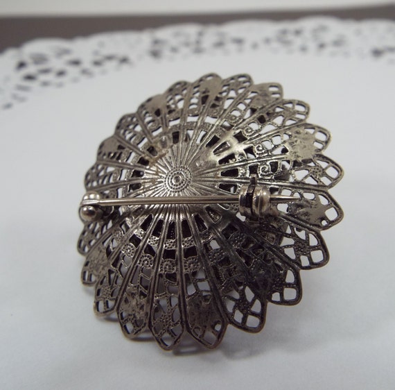 Lacey Filigree Rhinestone Portuguese Brooch Silver - image 3