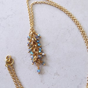 Tiny Black Diamond Swarovski Crystal Cluster Necklace 20&quot; chain with Little 1.5&quot; tassel