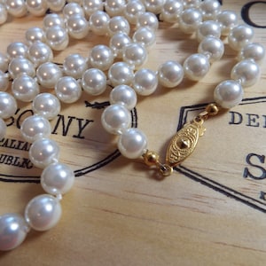 White Pearl Necklace 30&quot; long Knotted Glass Pearls